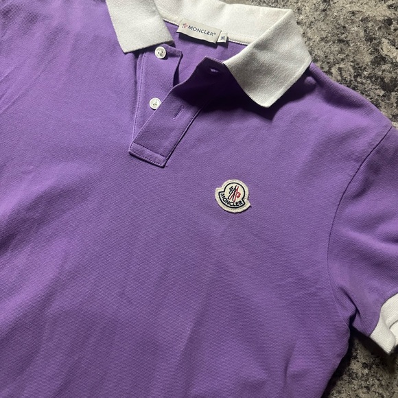 Moncler Men's Polo in Purple and White - Picture 1 of 2